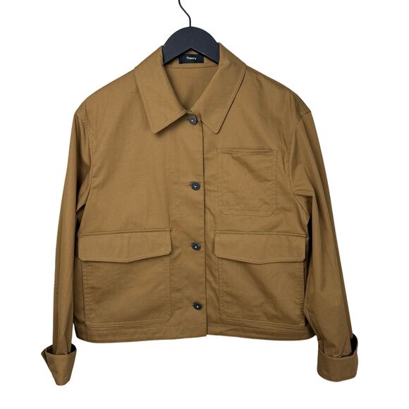 New THEORY Feather Chino Cropped Work Jacket Medium - Picture 7 of 14